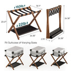 Bamboo Folding Luggage Rack with Lower Shelf