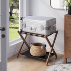 Bamboo Folding Luggage Rack with Lower Shelf
