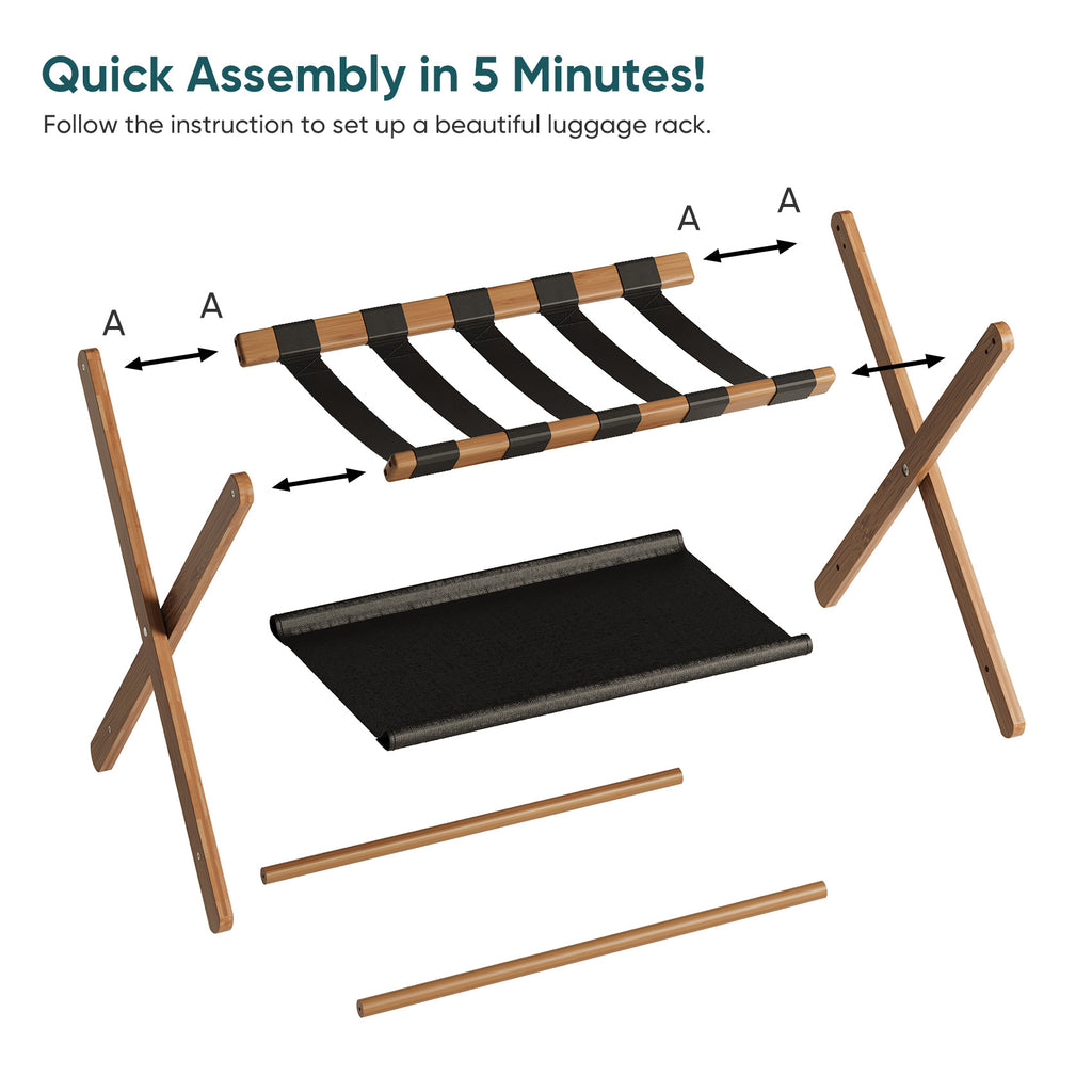 Bamboo Folding Luggage Rack with Lower Shelf