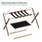 Bamboo Folding Luggage Rack with Lower Shelf